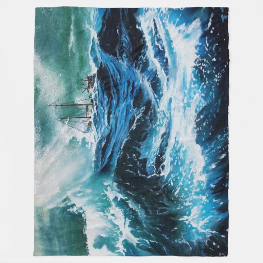 Schiff im Meer in Sturm, nautisch, Marine blau Fleecedecke (Vorderseite)