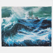 Schiff im Meer in Sturm, nautisch, Marine blau Fleecedecke (Vorderseite (Horizontal))