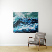 Schiff im Meer in Sturm, nautisch, Marine blau Wandteppich (Beispiel (Horizontal))