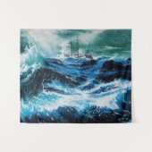 Schiff im Meer in Sturm, nautisch, Marine blau Wandteppich (Vorderseite (Horizontal))