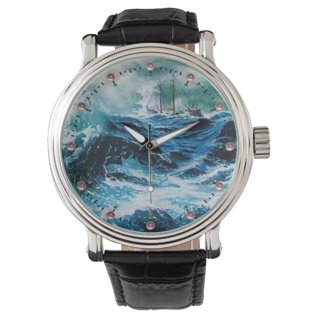 Schiff im Sturm Armbanduhr (Vorderseite)