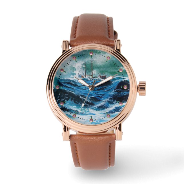 Schiff im Sturm Armbanduhr (Vorderseite)