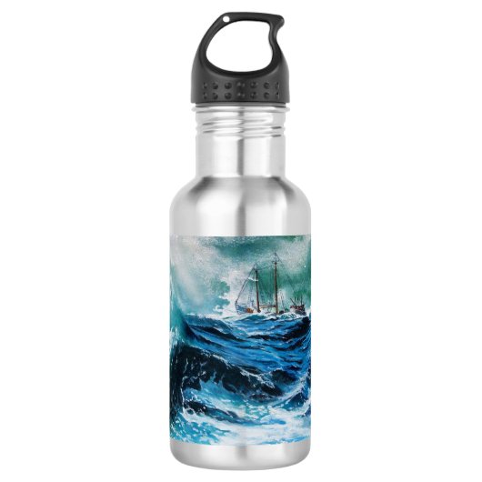 Schiff im Sturm Edelstahlflasche (Vorderseite)