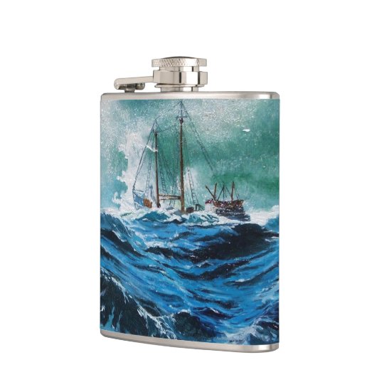 Schiff im Sturm Flachmann (Links)