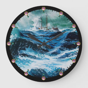 Schiff im Sturm Große Wanduhr
