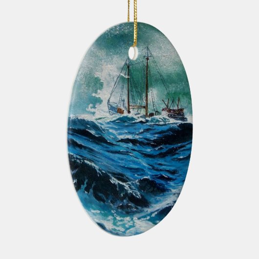 Schiff im Sturm Keramik Ornament (Rechts)