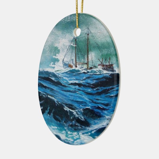 Schiff im Sturm Keramik Ornament (Links)