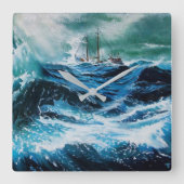 Schiff im Sturm Quadratische Wanduhr (Vorderseite)