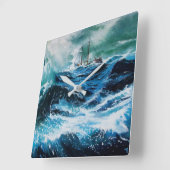 Schiff im Sturm Quadratische Wanduhr (Winkel)