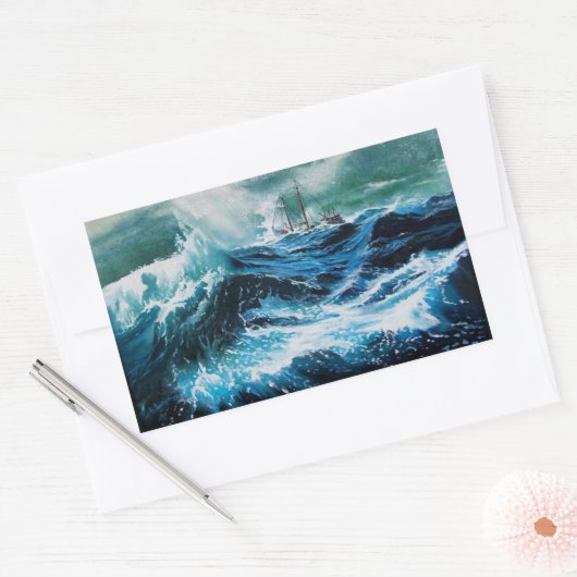Schiff im Sturm Rechteckiger Aufkleber (Umschlag)