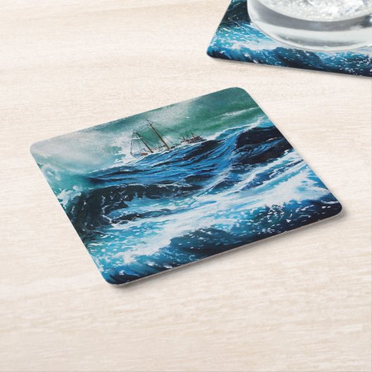 Schiff im Sturm Rechteckiger Pappuntersetzer (angewinkelt)