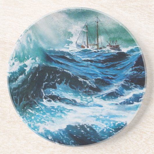 Schiff im Sturm Sandstein Untersetzer (Vorne)