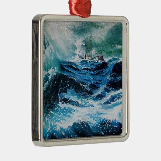 Schiff im Sturm Silbernes Ornament (Rechts)