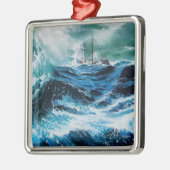 Schiff im Sturm Silbernes Ornament (Links)