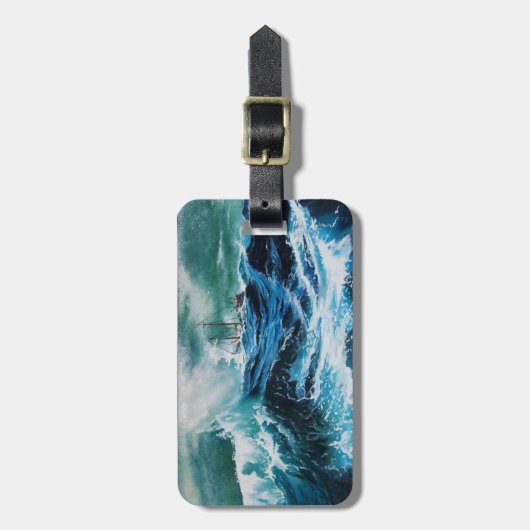 Schiff im Sturmparchment im Meer Gepäckanhänger (Vorderseite vertikal)