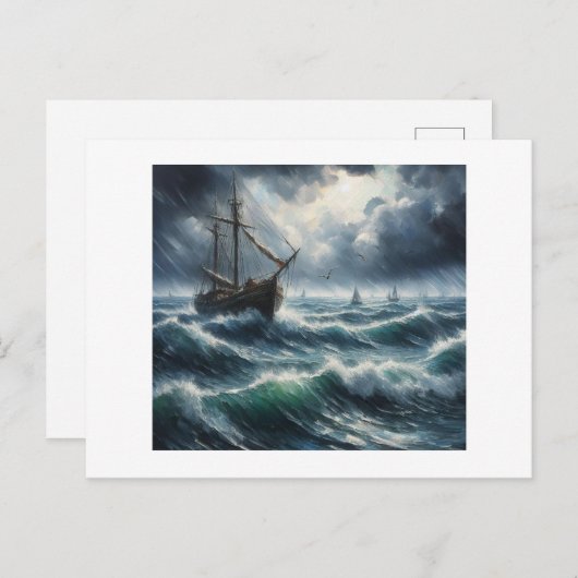 Schiff im Sturmsee, Postkarte (Vorne/Hinten)