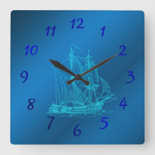 Schiff in Blau beobachtet Quadratische Wanduhr