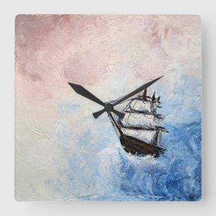 Schiff in den Wolken Mystery Borders Sea Waves Quadratische Wanduhr
