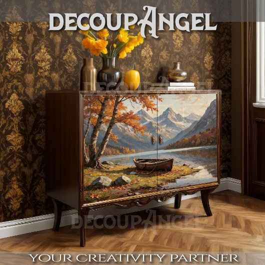 Schiff in der Berglandschaft - Decoupage- Seidenpapier