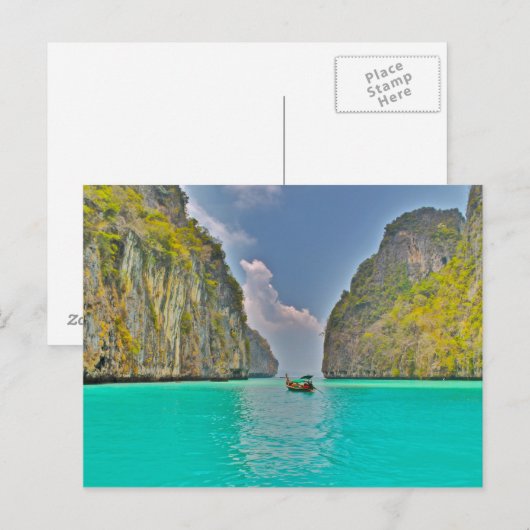 Schiff in der Bucht Kho Phi Postkarte (Vorne/Hinten)