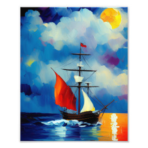 Schiff in der Nacht Fotodruck