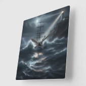 Schiff in einem Sturm, geleitet von einem Leuchttu Quadratische Wanduhr (Winkel)