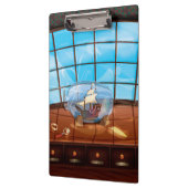 Schiff in einer Flasche auf dem Meer Klemmbrett (Links)