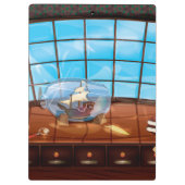 Schiff in einer Flasche auf dem Meer Klemmbrett (Rückseite)