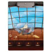 Schiff in einer Flasche auf dem Meer Klemmbrett (Vorderseite)