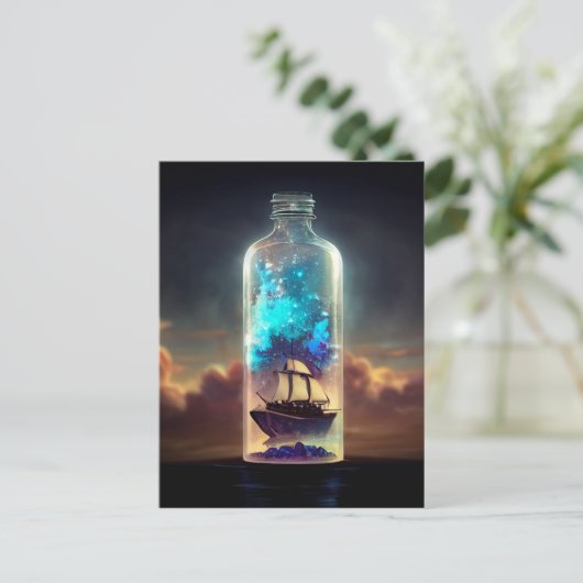 Schiff in einer Flasche Fantasy Pirate Age of Sail Postkarte (Stehend Vorderseite)