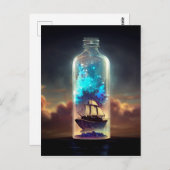 Schiff in einer Flasche Fantasy Pirate Age of Sail Postkarte (Vorne/Hinten)