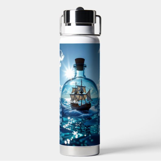 Schiff in einer Flasche im Meer (Hinten)