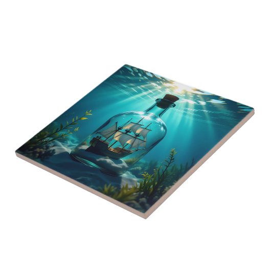 Schiff in einer Flasche im Meer Fliese (Seite)
