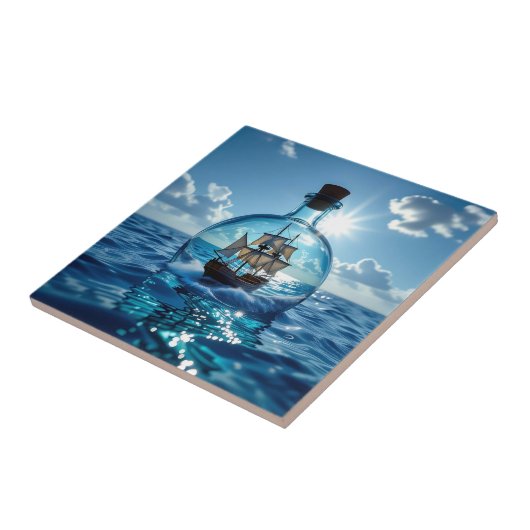Schiff in einer Flasche im Meer Fliese (Seite)