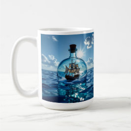 Schiff in einer Flasche im Meer Kaffeetasse