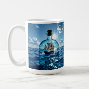 Schiff in einer Flasche im Meer Kaffeetasse