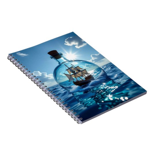 Schiff in einer Flasche im Meer Notizblock (Rechte Seite)