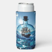 Schiff in einer Flasche im Meer Selters Dosenkühler (Seltzer Rückseite)