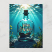 Schiff in einer Flasche im Meer | Sprichwort Hi Postkarte (Vorderseite)