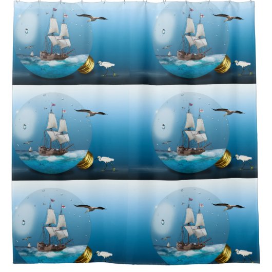 Schiff in einer Glühbirne Duschvorhang (Vorderseite)