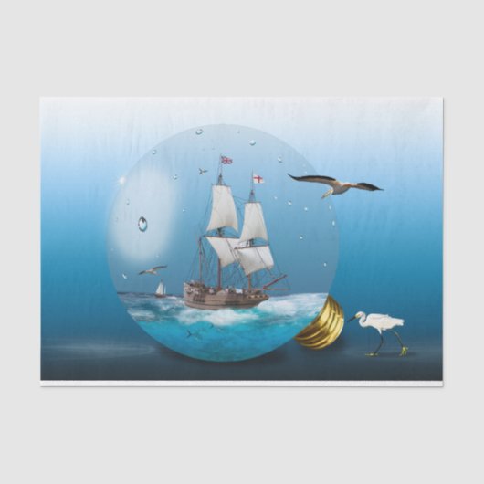 Schiff in einer Glühbirne Seidenpapier (Vorderseite)
