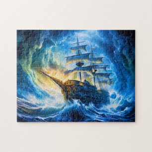 Schiff in leuchtend blauer Ozean-Fantasie-Malerei Puzzle