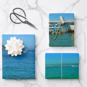 Schiff in Serene Lake Decoupage Hochwertiges Triad Geschenkpapier Set