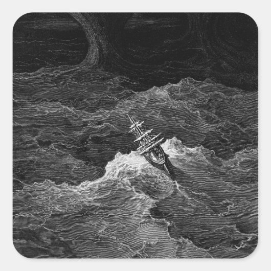 Schiff in stürmischer See Quadratischer Aufkleber (Vorderseite)