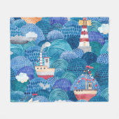 Schiff & Leuchtturm: Childish Watercolor Fleecedecke (Vorderseite (Horizontal))