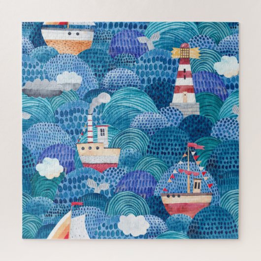 Schiff & Leuchtturm: Childish Watercolor Puzzle (Vertikal)