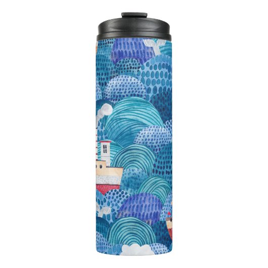 Schiff & Leuchtturm: Childish Watercolor Thermosbecher (Vorderseite)