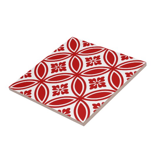 Schiff mit Blume Motif, Rot und Weiß Fliese (Seite)