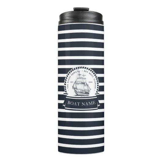 Schiff mit Namen für die Blaue Flotte Thermosbecher (Vorderseite)