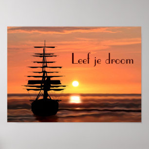 Schiff mit Sonnenaufgang Poster